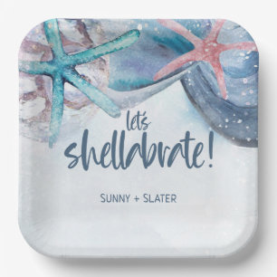 Shellabration   Watercolor Beach Starfish Seashell Paper Plate