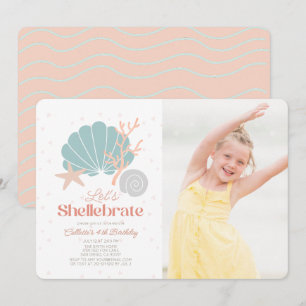 Shellebrate Seashell Retro Pink Photo Birthday Invitation