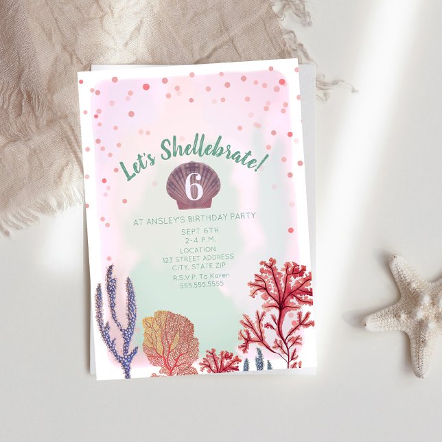 Shellebrate Watercolor Confetti Coral Birthday Invitation (Creator Uploaded)