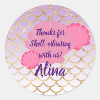 Shellerbrate Party Favour for under the sea Mermai Classic Round Sticker