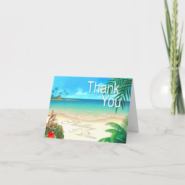 Shelley & Dan Exotic Beach Thank You ::custom:: Card (Front)