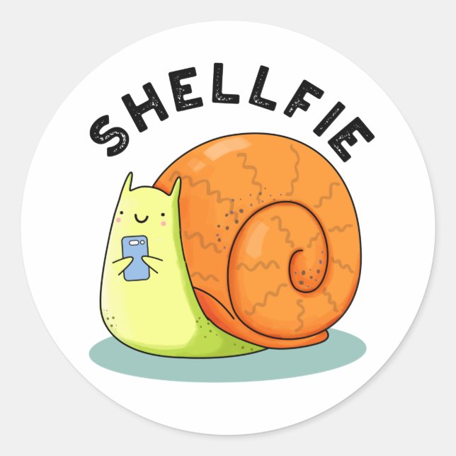 Shellfie Funny Snail Selfie Pun  Classic Round Sticker (Front)