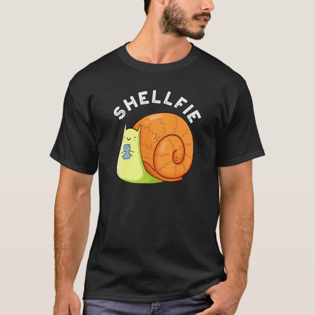 Shellfie Funny Snail Selfie Pun Dark BG T-Shirt (Front)