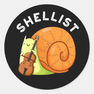Shellist Funny Snail Cello Pun Dark BG Classic Round Sticker