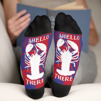 Shello There Blue and Red Floral Lobster Socks