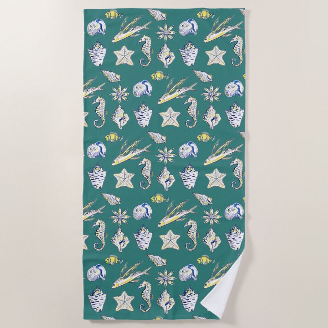 Shells and sea creatures beach towel (Front)