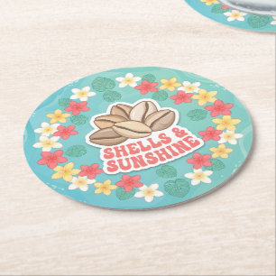 Shells and Sunshine Round Paper Coaster