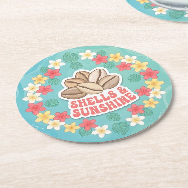 Shells and Sunshine Round Paper Coaster (Angled)