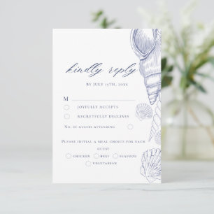 Shells Blue & White Coastal Wedding RSVP Card