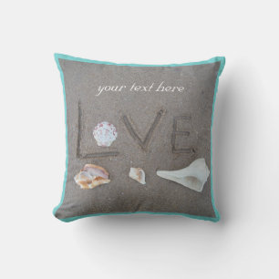 shells & heart on beach custom wedding pillow