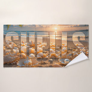 Shells Luxury Coastal Editorial Artwork Bath Towel