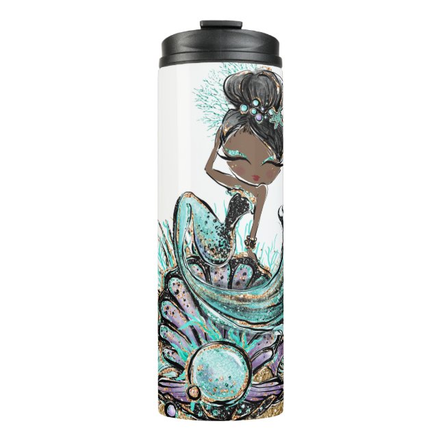 *~* Shells Monogram Glitter Mermaid Sea Turtle Thermal Tumbler (Front)