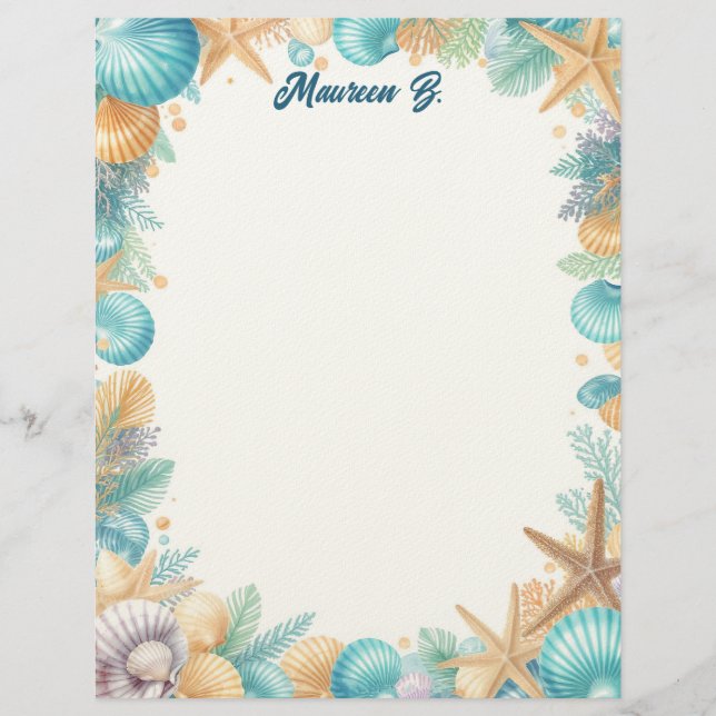 Shells of the Sea Stationery Paper Custom Letterhead (Front)