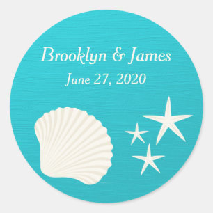 Shells On Beach Wedding Stickers