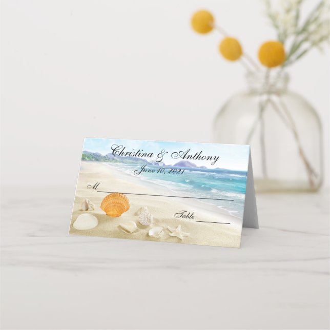 Shells On The Beach Wedding Reception Place Card (Front)