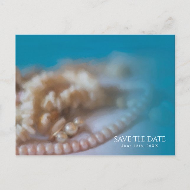 Shells & Pearls Elegant Painted Save the Date Announcement Postcard (Front)
