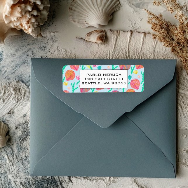 Shells & Seaweed Beach CUSTOM Mailing Address  (Shells & Seaweed Beach Colorful Cute CUSTOM Mailing Return Address Label
)