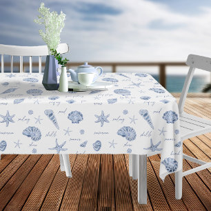 Shells Starfish Sun Fun Text Blue ID918 Tablecloth