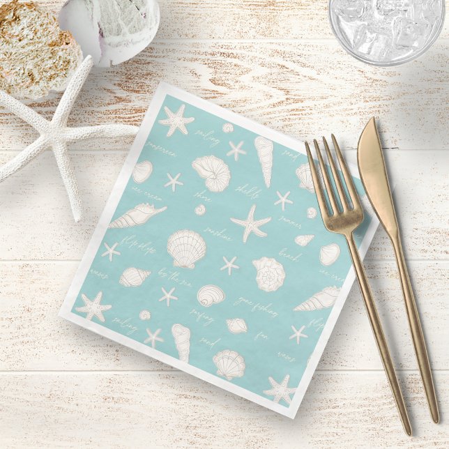 Shells Starfish Sun Fun Text Ivory ID918  Napkin (Creator Uploaded)