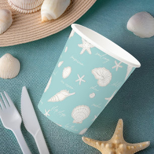 Shells Starfish Sun Fun Text Ivory ID918 Paper Cups