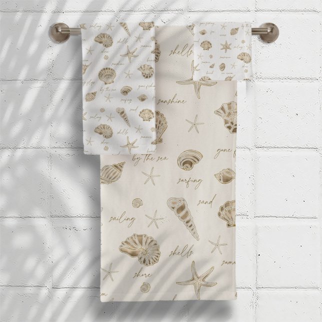 Shells Starfish Sun Fun Text Sandstone ID918  Bath Towel Set (Creator Uploaded)