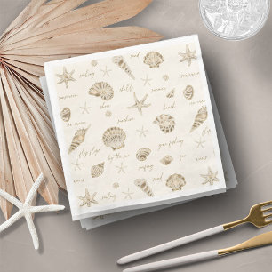 Shells Starfish Sun Fun Text Sandstone ID918  Napkin