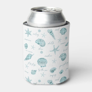 Shells Starfish Sun Fun Text Teal ID918 Can Cooler