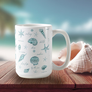 Shells Starfish Sun Fun Text Teal ID918  Coffee Mug