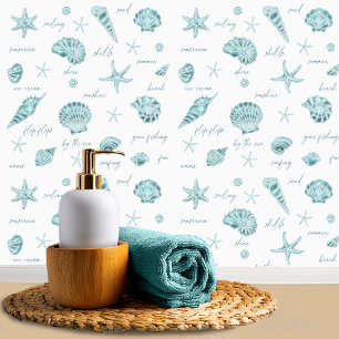Shells Starfish Sun Fun Text Teal ID918 Wallpaper