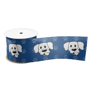 Shelter Dog cartoon labrador blue pawprints wide r Satin Ribbon