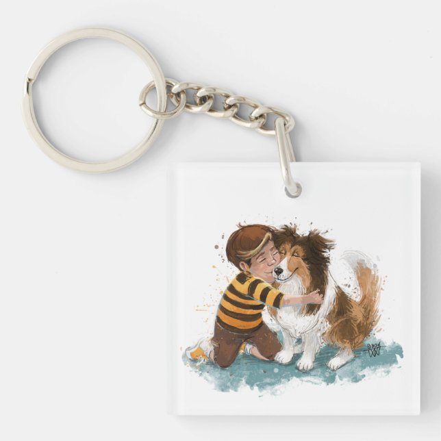 Sheltie and Boy Dog Hug Key Ring (Front)