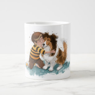Sheltie and Boy Dog Hug Large Coffee Mug