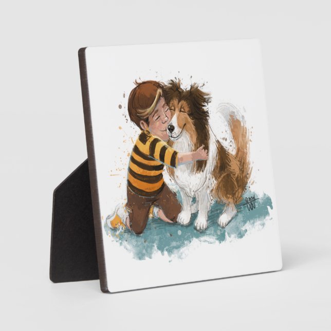 Sheltie and Boy Dog Hug Plaque (Front)
