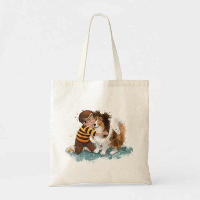 Sheltie and Boy Dog Hug Tote Bag (Front)