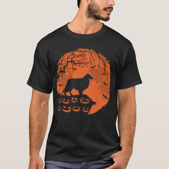 Sheltie And Moon Halloween Dog Lover Gift T-Shirt (Front)