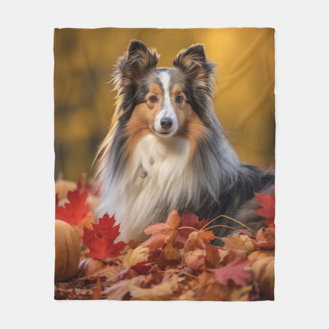 Sheltie Autumn Fleece Blanket (Front)