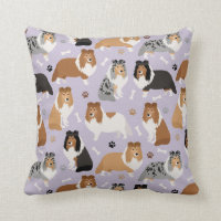 Sheltie Bones and Paws Throw Pillow