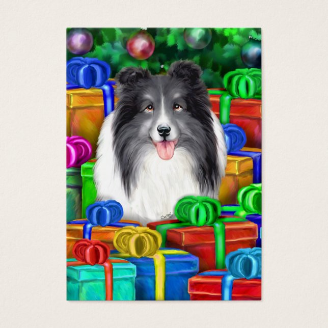 Sheltie Christmas Bi Blk Flat Cards (Front)