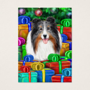 Sheltie Christmas Blue Merle Flat Cards