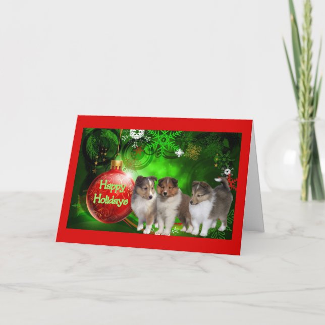 Sheltie Christmas Card Happy Holidays Ball (Front)