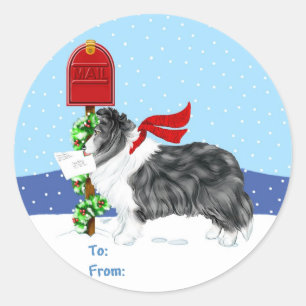 Sheltie Christmas Mail Bi Black Gift Tags