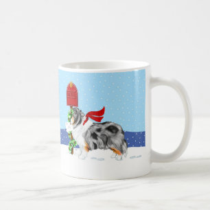 Sheltie Christmas Mail Blue Merle Coffee Mug