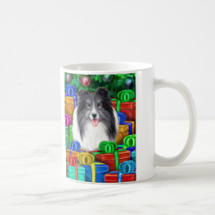 Sheltie Christmas Open Gifts Bi Black Coffee Mug