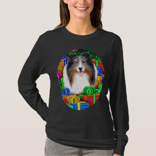 Sheltie Christmas Open Gifts Blue Merle T-Shirt