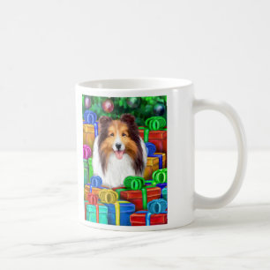 Sheltie Christmas Open Gifts Sable Coffee Mug