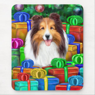 Sheltie Christmas Open Gifts Sable Mouse Mat