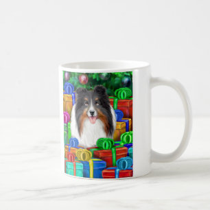 Sheltie Christmas Open Gifts Tri Colour Coffee Mug