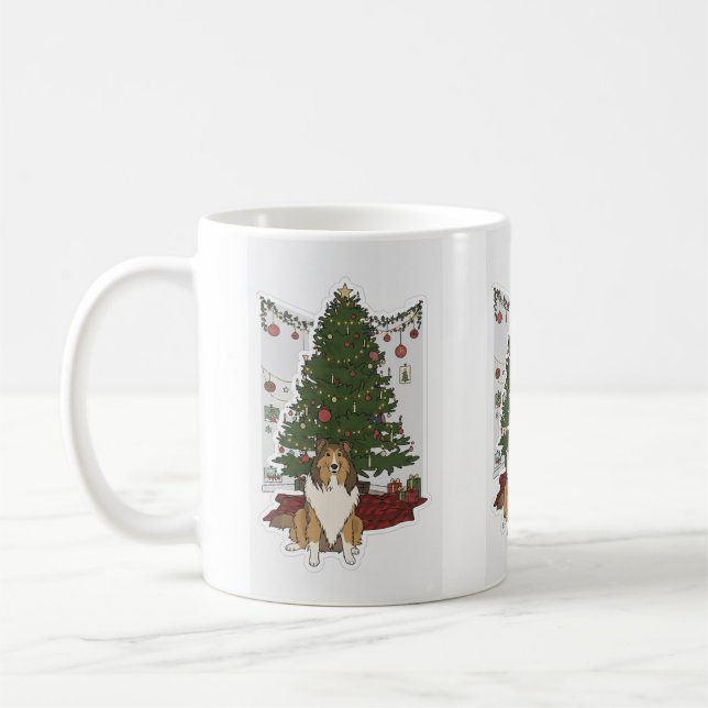 Sheltie & Christmas tree Coffee Mug (Left)