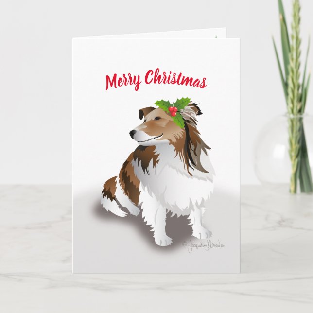 Sheltie Christmas with Holly, Holiday Card (Front)