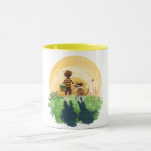Sheltie Dog and Boy Walk into Sunset Mug